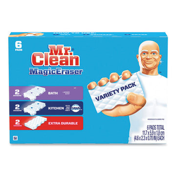 Mr. Clean® Magic Eraser Variety Pack, Extra Durable; Bath; Kitchen, 4.6 X 2.3, 0.7" Thick, White, 6-pack, 8 Packs-carton freeshipping - TVN Wholesale